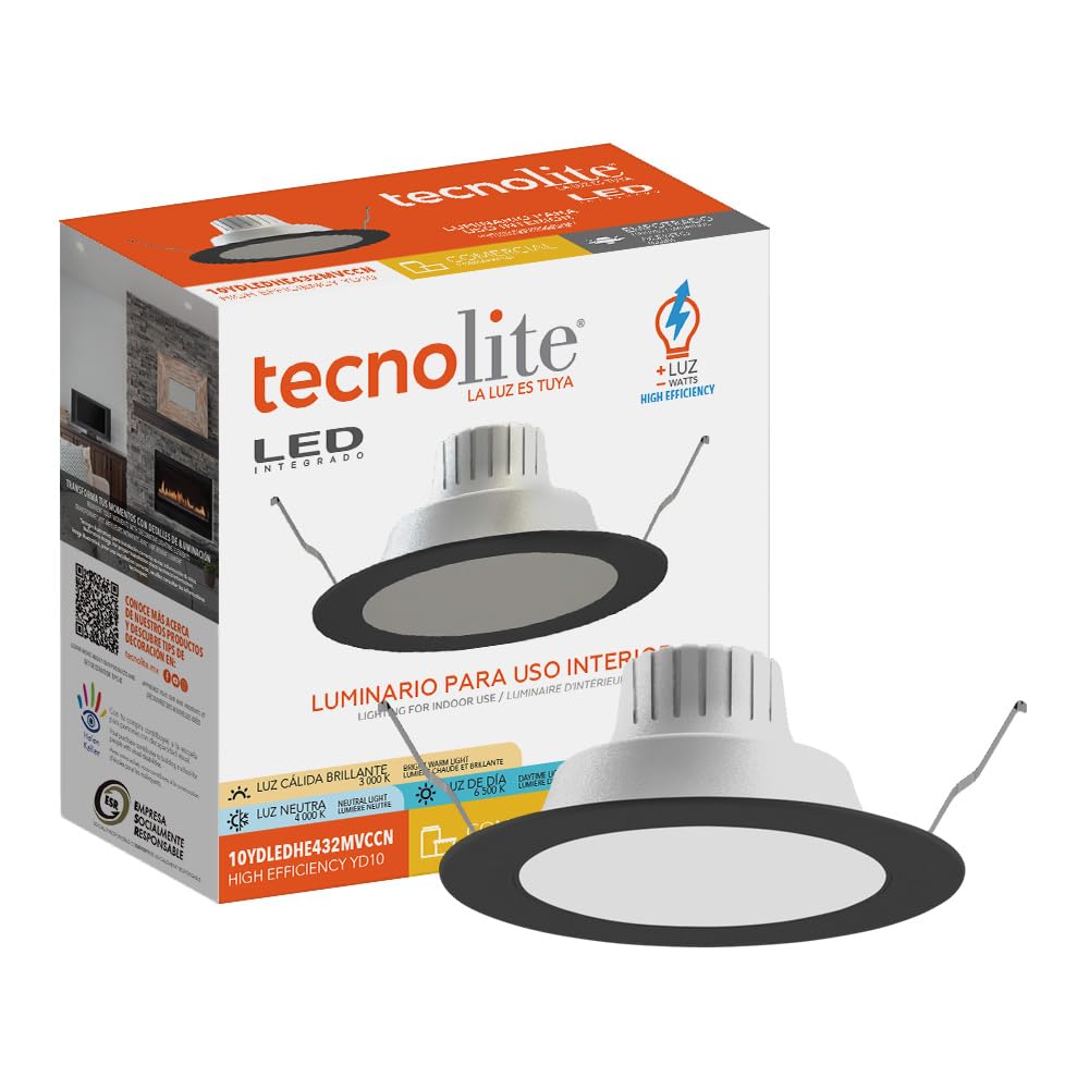 Tecnolite - Lámpara Empotrable de Techo Downlight LED 10 W, Luz Blanca Ajustable, Atenuable, Multivoltaje