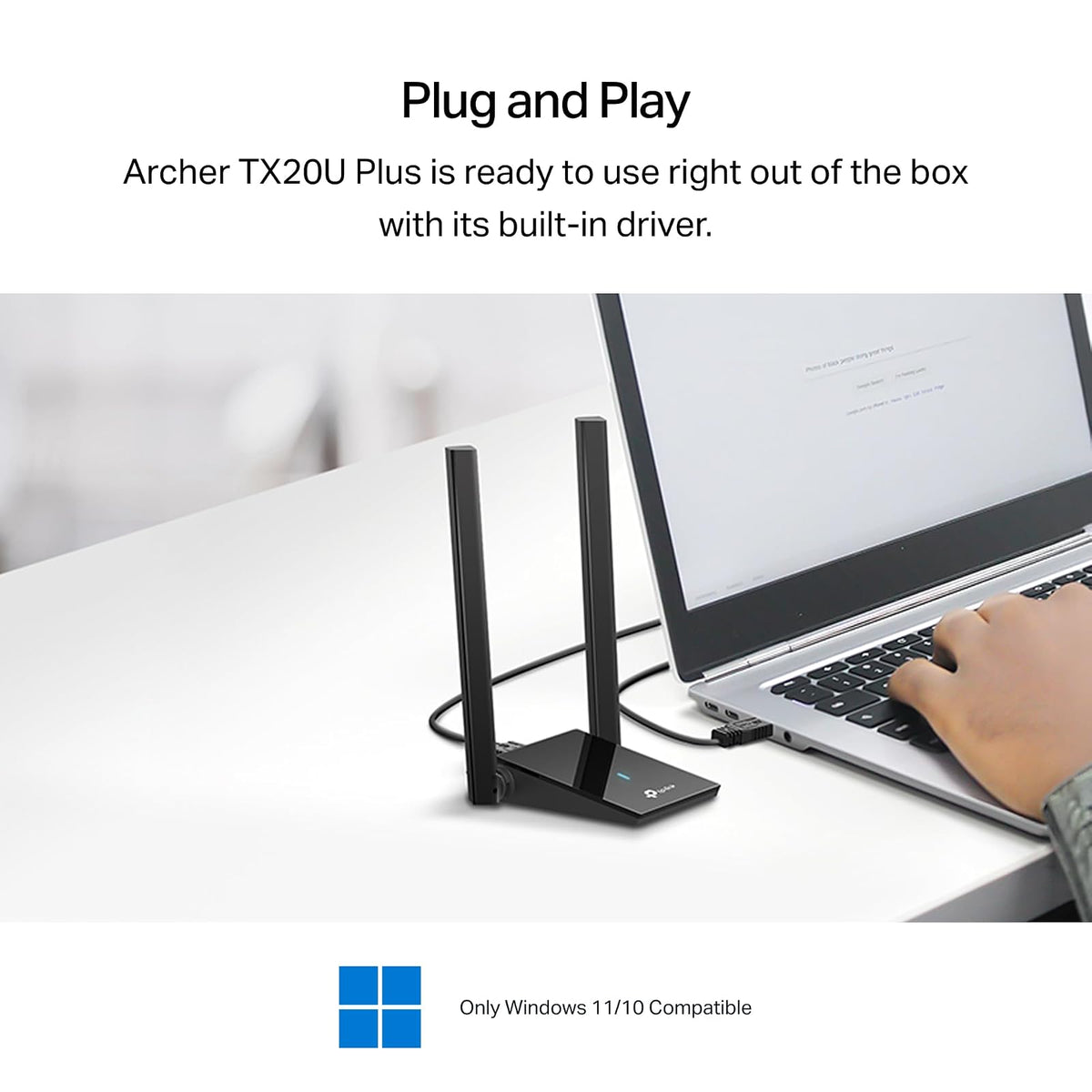 TP-Link Archer TX20U Plus Adaptador USB wifi6 para PC AX1800Mbps, 2* Antenas WiFi de Alta Ganancia 5dBi, Compatible con Win 10-11