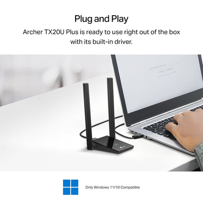 TP-Link Archer TX20U Plus Adaptador USB wifi6 para PC AX1800Mbps, 2* Antenas WiFi de Alta Ganancia 5dBi, Compatible con Win 10-11