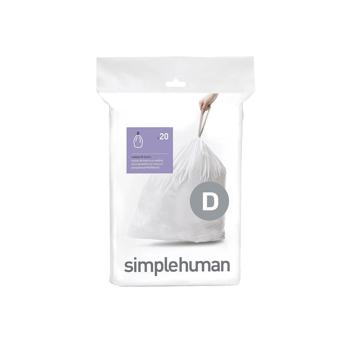 Simplehuman CW0163 Simplehuman Code D 20L, Custom Fit Bin Liners, 20 bags,