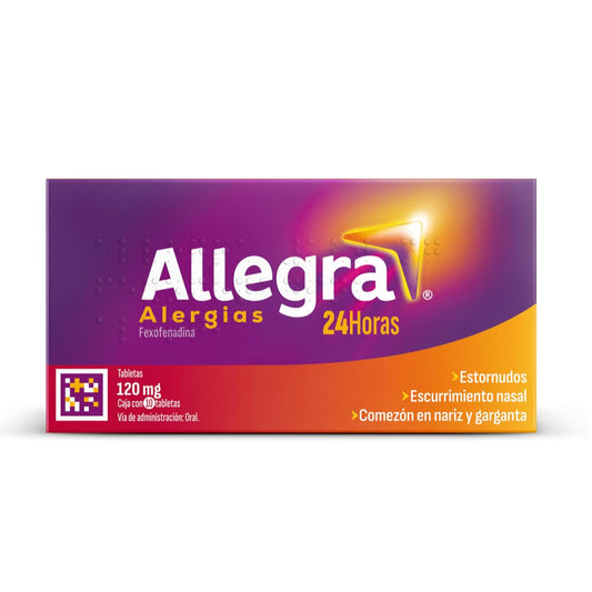 Allegra Antihistamínico para Alergias Leves a Moderadas 10 tabletas 120 mg. Controla los Síntomas de la Alergia a partir de 30 Minutos. No Causa Sueño