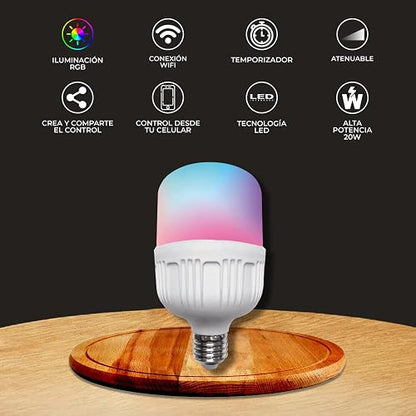 Tecnolite Connect - Foco Inteligente Luz LED RGB Atenuable 20 W, Control App Connect, Compatible con Alexa, WiFi y Bluetooth, Casa Inteligente, Ahorro de Energía, Iluminación Interior y Exterior
