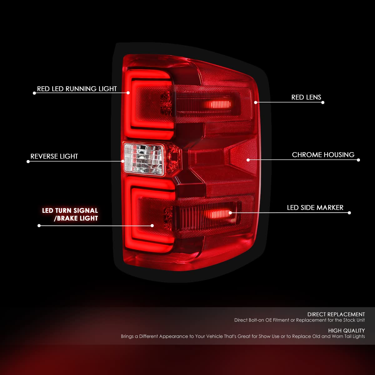 DNA MOTORING TL-ZTL-002E-RD Par de Luces traseras LED de Freno compatibles con 15-19 Silverado 2500 HD 3500 HD/Sierra 3500 HD, Lente Transparente roja