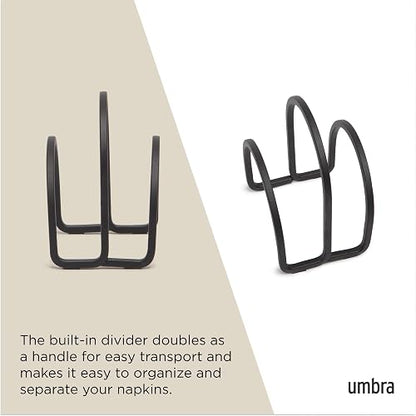 Umbra Squire Servilletero, Negro | Divisor integrado, funciona como asa, parece hierro fundido, fácil de transportar, se adapta a servilletas de cena