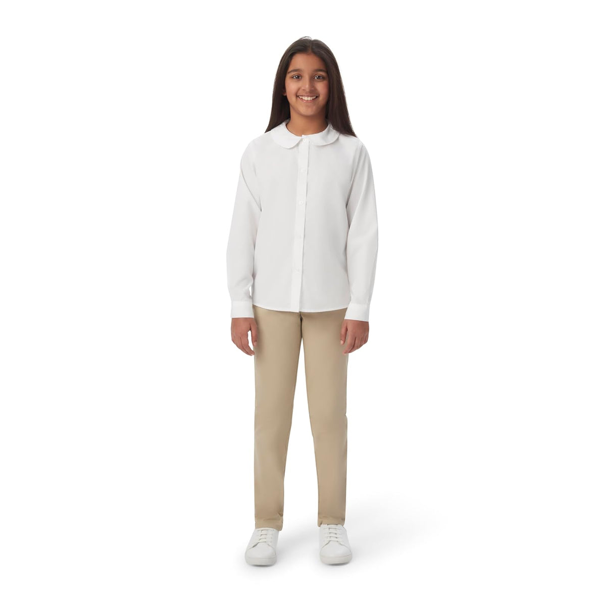 French Toast Camisa Tejida de Manga Larga con Cuello Peter Pan (estándar y Plus) Blusa para Niñas