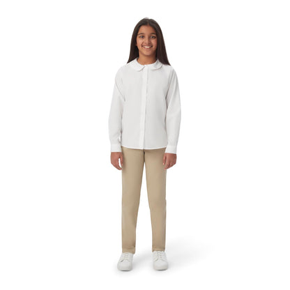 French Toast Camisa Tejida de Manga Larga con Cuello Peter Pan (estándar y Plus) Blusa para Niñas