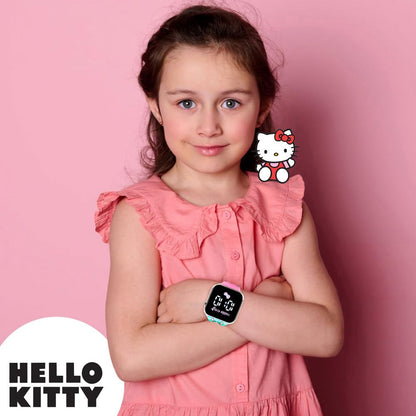 Accutime Hello Kitty - Reloj LED para niños, caja de plástico plateado, ilustraciones coloridas impresas, visualización LED blanca, correa de silicona suave, fácil de leer, ideal para niñas, mercancía