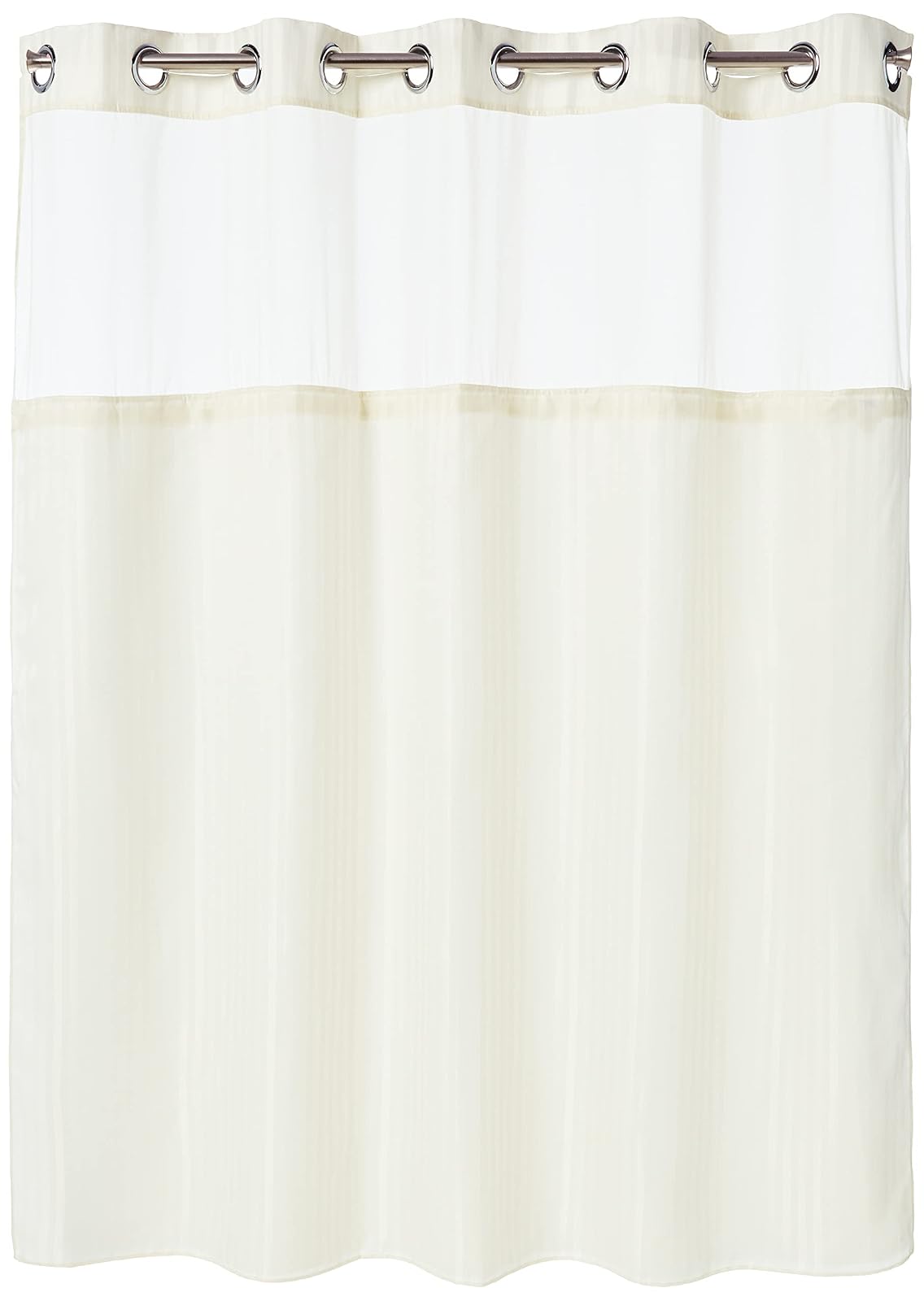 Hookless Juego de Cortinas de Ducha 3 en 1 de Tela con Forro y Ventana de PEVA, 71 x 74 Pulgadas, Beige