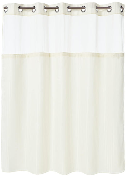 Hookless Juego de Cortinas de Ducha 3 en 1 de Tela con Forro y Ventana de PEVA, 71 x 74 Pulgadas, Beige