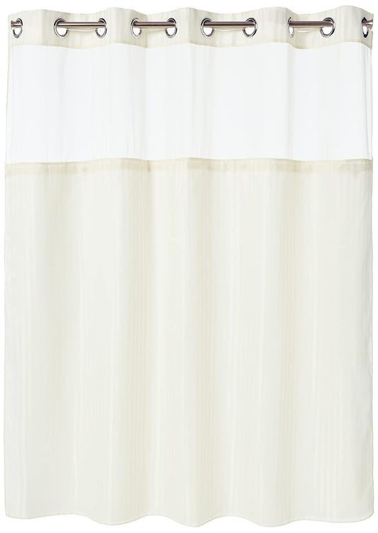 Hookless Juego de Cortinas de Ducha 3 en 1 de Tela con Forro y Ventana de PEVA, 71 x 74 Pulgadas, Beige