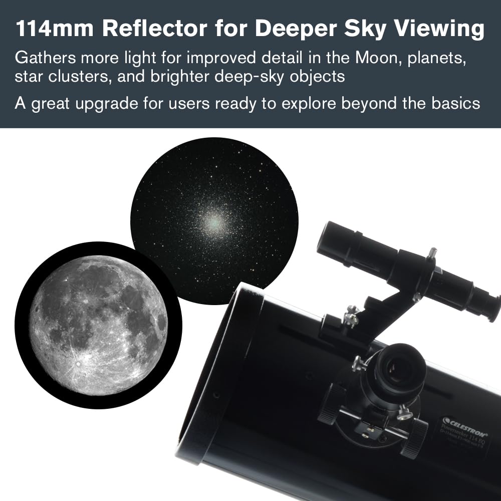 Celestron - PowerSeeker 114EQ Telescope - Manual German Equatorial Telescope for Beginners - Compact and Portable - Bonus Astronomy Software Package - 114mm Aperture