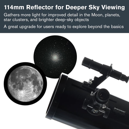 Celestron - PowerSeeker 114EQ Telescope - Manual German Equatorial Telescope for Beginners - Compact and Portable - Bonus Astronomy Software Package - 114mm Aperture