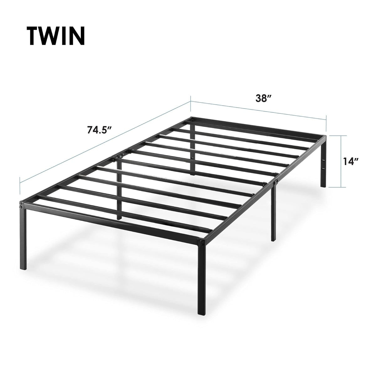 Best Price - Colchón de Plataforma de Metal de 14 Pulgadas con Base de colchón de Listones de Acero Resistente (no Necesita somier), Color Negro