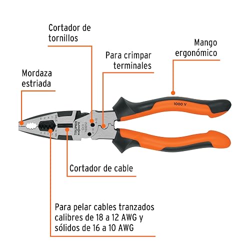 Truper Expert PMU-8EX, Pinza multiuso 8" electricista mango comfort grip