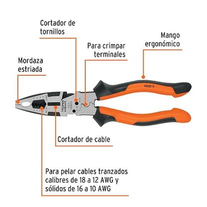 Truper Expert PMU-8EX, Pinza multiuso 8" electricista mango comfort grip