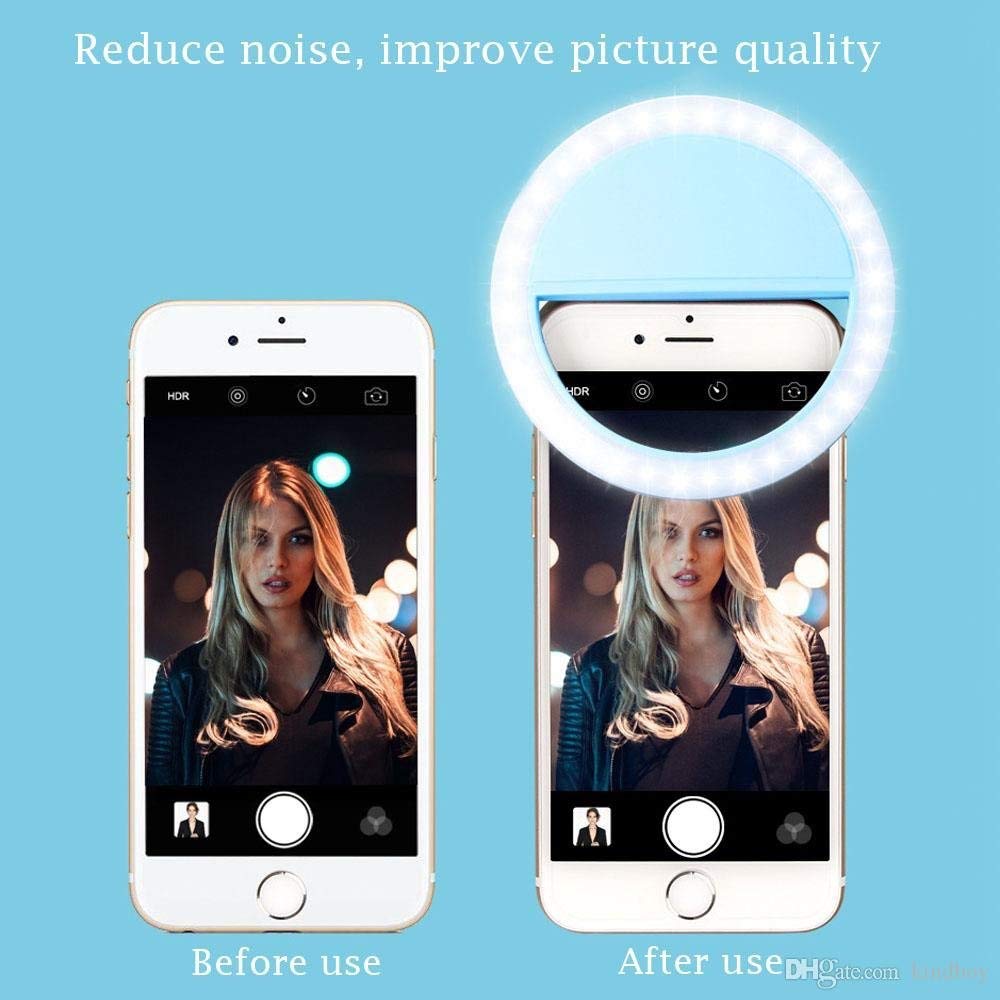 IMPORTADO Lampara Aro con luz Led para Celular con Clip Y/o Selfie (Azul)