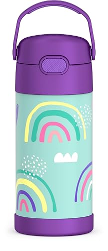 THERMOS FUNTAINER - Botella de acero inoxidable con aislamiento al aspiradora para niños, 12 onzas, arco iris