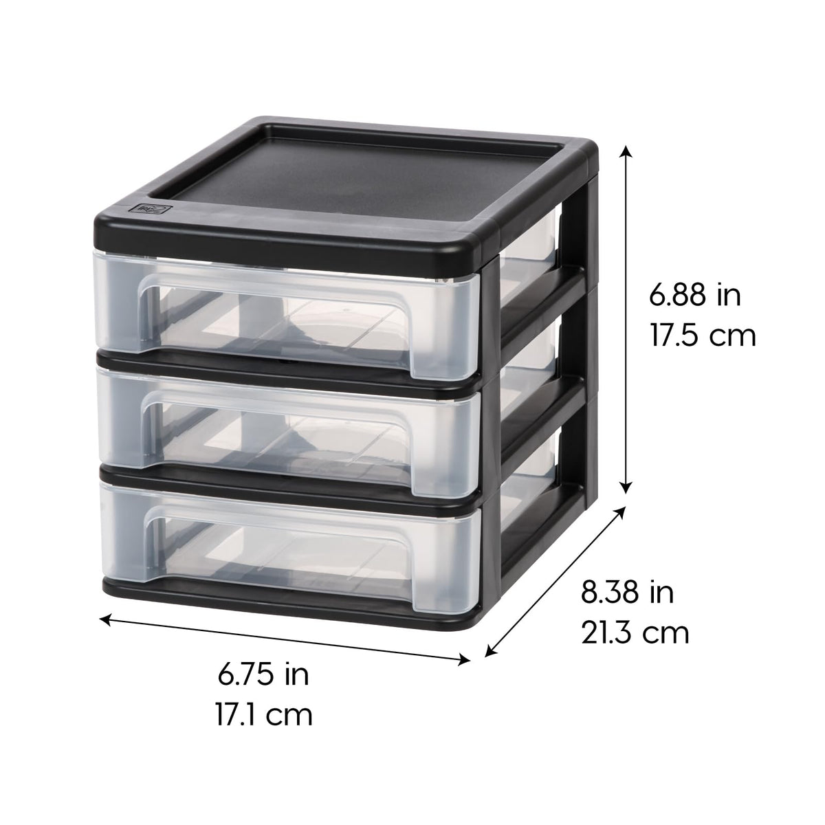 IRIS USA Paquete de 4 Organizadores Apilables de 3 Cajones, Negro | Organiza artículos de oficina, papelería, maquillaje, manualidades y esenciales diarios en el escritorio