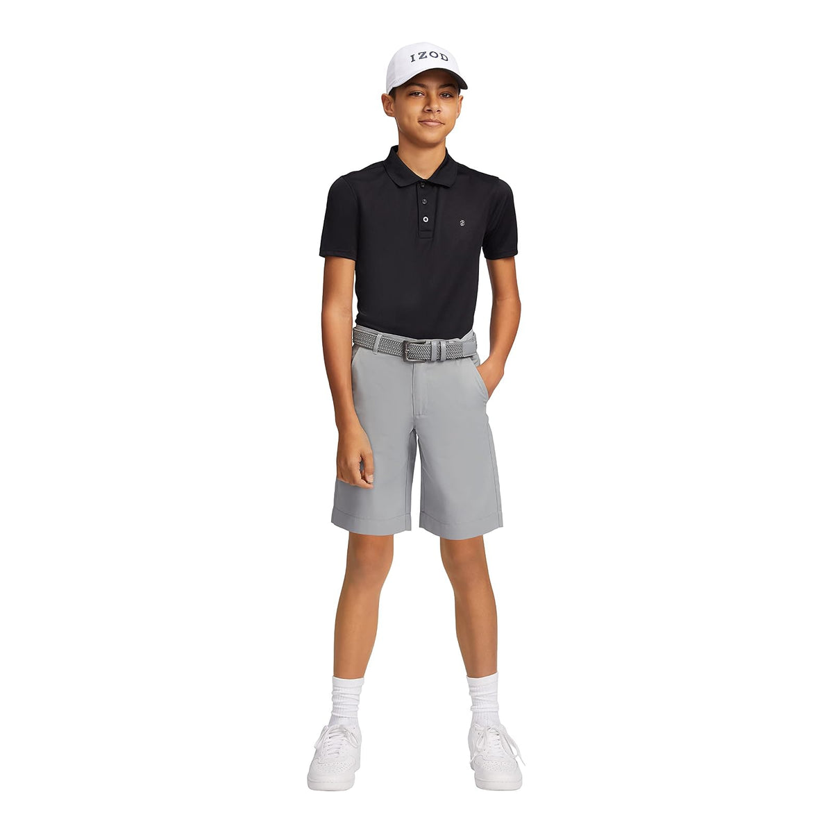 Izod Performance Golf Swingflex - Pantalón Corto elástico de Ajuste Recto Pantalones de Golf para Niños