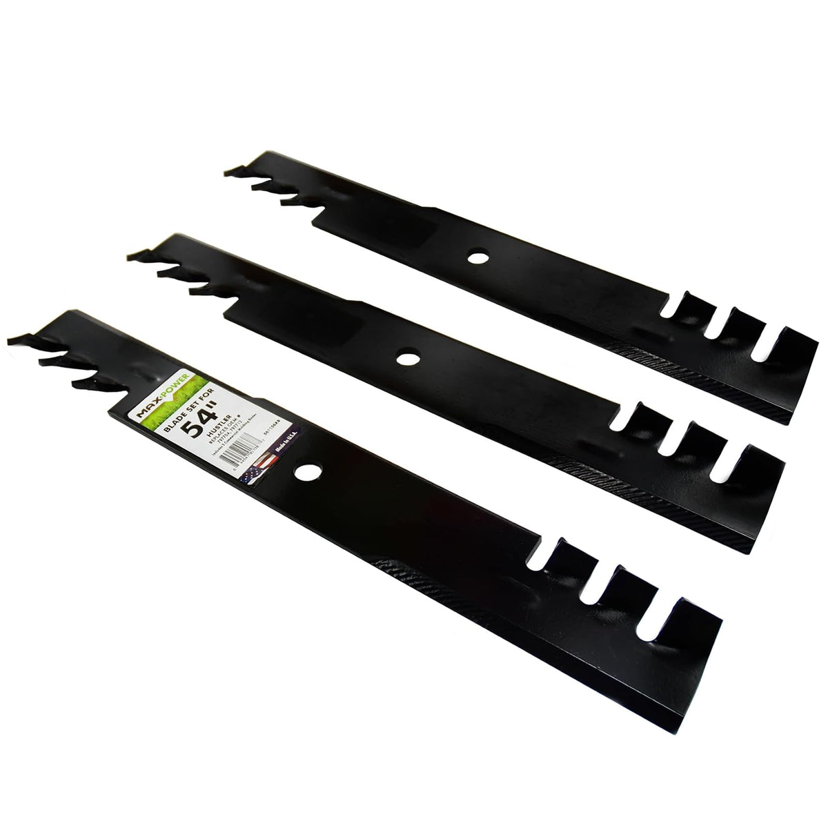 MaxPower 561156XB - Juego de 3 cuchillas para cortadoras Hustler de 54 pulgadas, reemplaza los números OEM 797704, 797712, 438-0001-00