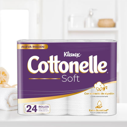 Kleenex Cottonelle Soft, Papel Higiénico, Paquete con 24 Rollos de 200 Hojas Dobles C/U
