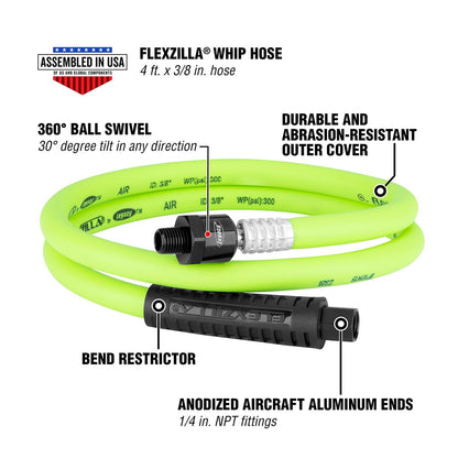 Flexzilla HFZ3804YW2B Manguera de Aire Giratoria 3/8 Pulgadas x 4 Pies, Híbrido, Verde Claro