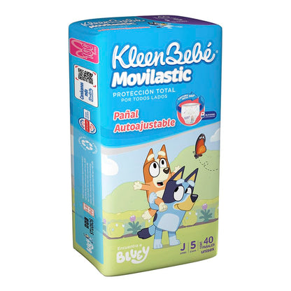 KleenBebé Movilastic Bluey Pañal Desechable para bebé, Talla Jumbo Unisex, Paquete con 40 Piezas, Ideal para Bebés de 11 a 14 kg