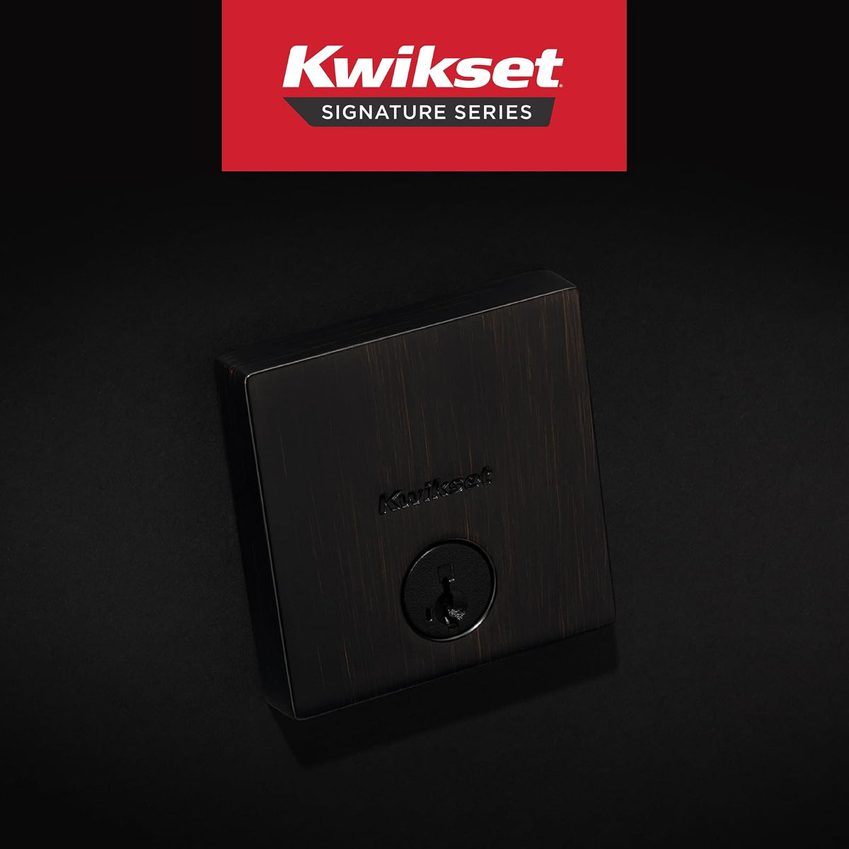 Kwikset - Cerradura de cerrojo del centro de la ciudad, puerta de entrada frontal cuadrada de bronce veneciano, seguridad SmartKey Rekey resistente a la selección, tornillo muerto de un solo cilindro,
