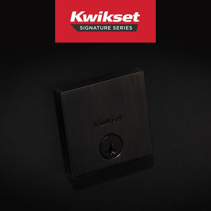 Kwikset - Cerradura de cerrojo del centro de la ciudad, puerta de entrada frontal cuadrada de bronce veneciano, seguridad SmartKey Rekey resistente a la selección, tornillo muerto de un solo cilindro,