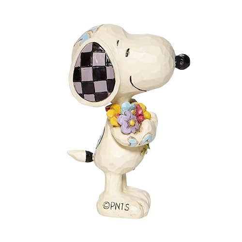 Enesco Peanuts by Jim Shore Snoopy Holding Spring Flowers - Figura en Miniatura, 3 Pulgadas, Multicolor, Blanco