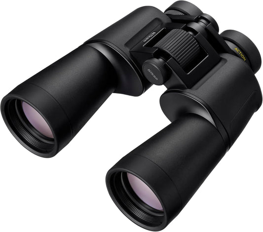 Nikon Action - Binocular de 12 x 50 | Óptica Revestimiento múltiple, Aumento de 12x de Alta Potencia, Lentes de Lente de 50 mm, Lentes Ajustables de Giro y Deslizamiento y diseño