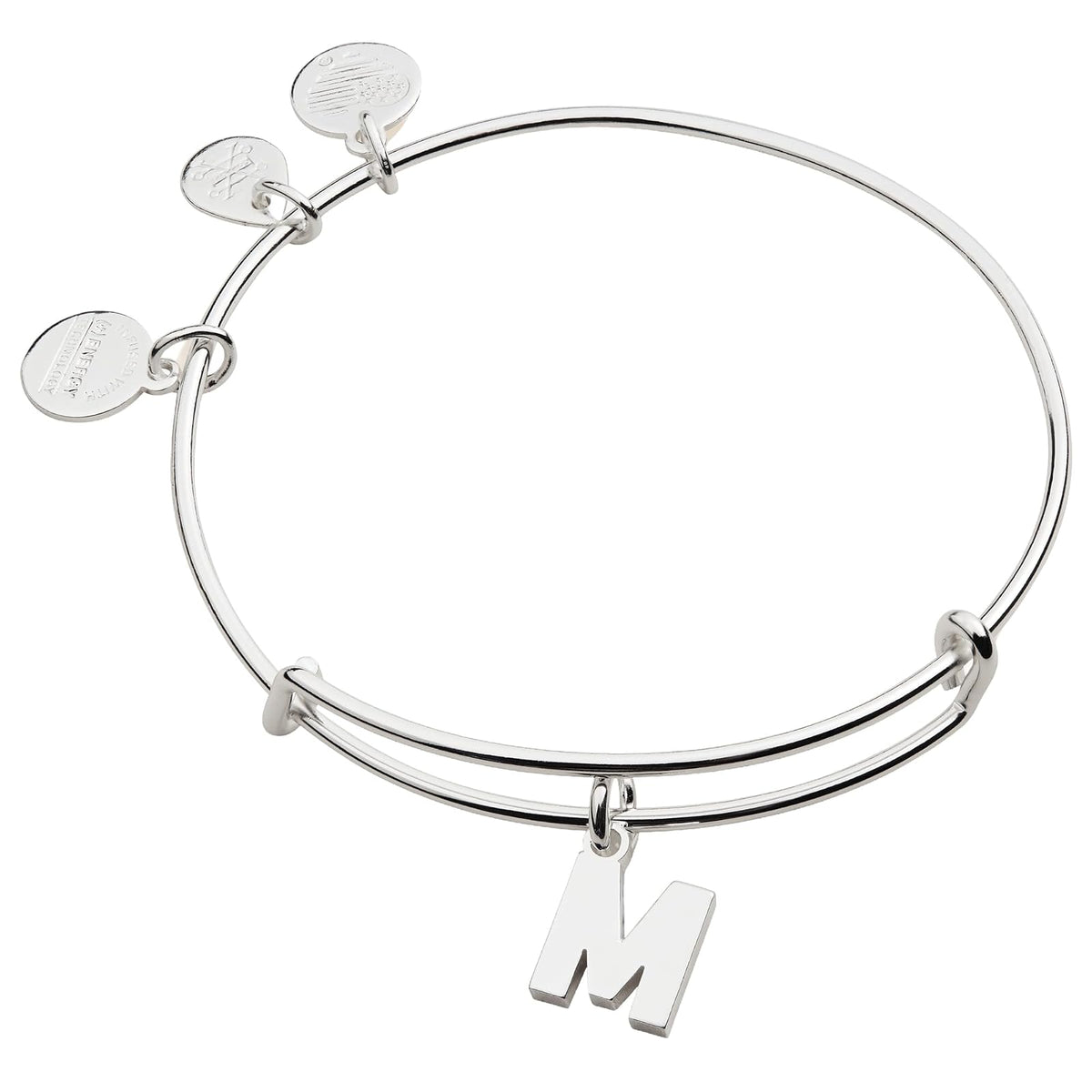 Alex and Ani - pulsera expandible para mujer, con letras de la A a la Z, acabado brillante, 2 a 3.5 pulgadas - Plateado brillante - Pulsera Inicial M III