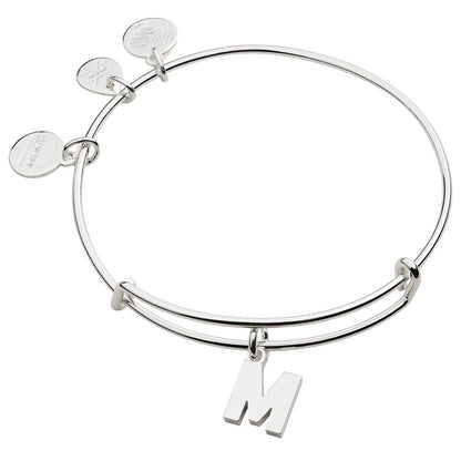 Alex and Ani - pulsera expandible para mujer, con letras de la A a la Z, acabado brillante, 2 a 3.5 pulgadas - Plateado brillante - Pulsera Inicial M III