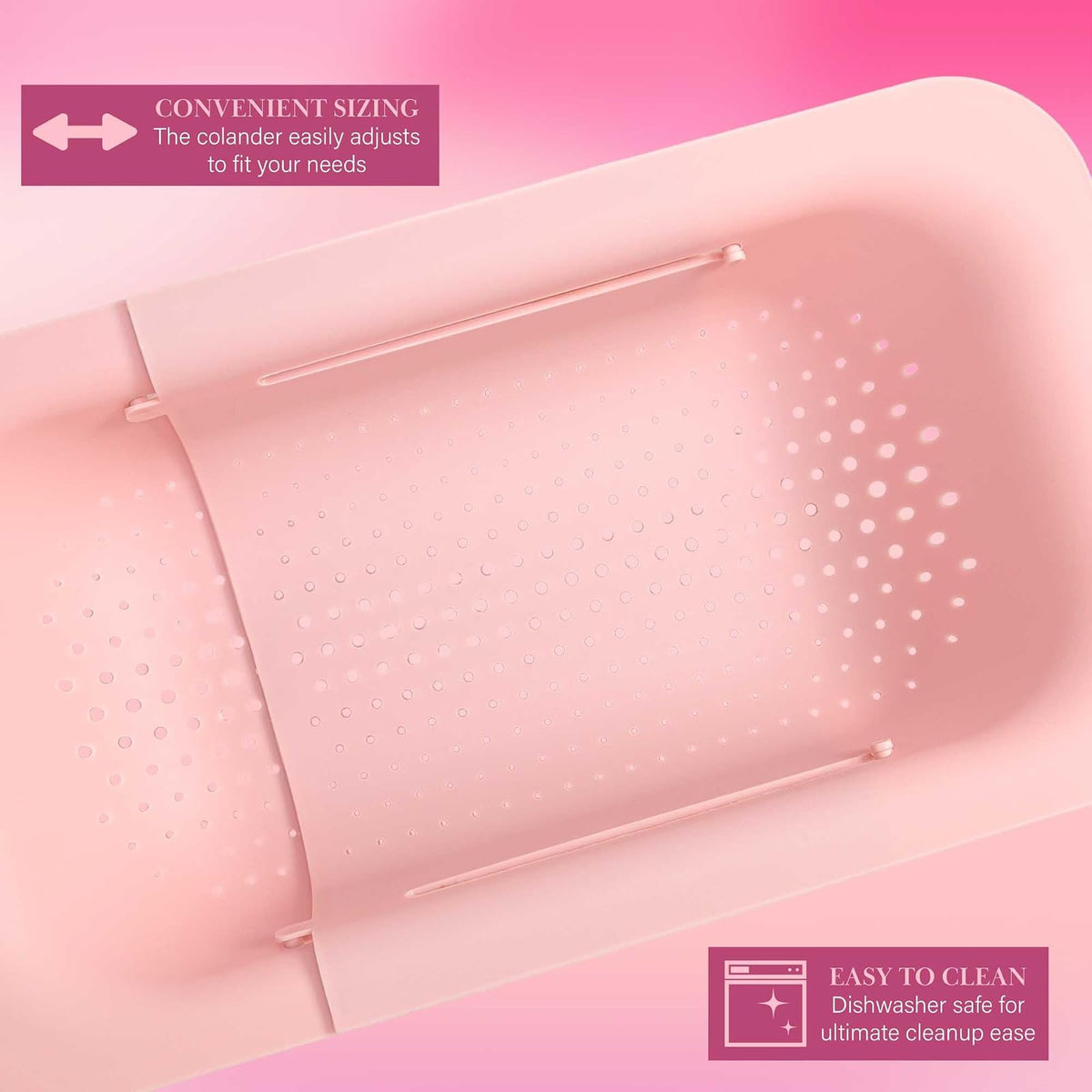 Paris Hilton Colador Extensible sobre el Fregadero, Ajustable de 14.5 a 19.5 Pulgadas, Rosa, Plástico Duradero sin BPA