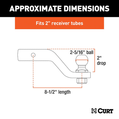 CURT Soporte de Enganche de Remolque con Bola de 2-5/16 in y Pin para Receptor de 2 in 45331, 15000 LB, Caída de 2 in, Negro