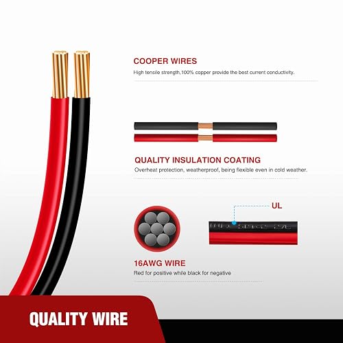 Nilight 50037R - Cable de extensión CC de 12 pies, 16 AWG, arnés de Cables de 2 Pines con Conector SAE de conexión y desconexión rápida de 12 V-24 V con Tapa Antipolvo, 2 años de garantía