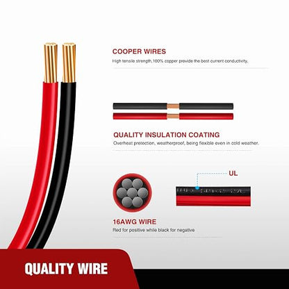 Nilight 50037R - Cable de extensión CC de 12 pies, 16 AWG, arnés de Cables de 2 Pines con Conector SAE de conexión y desconexión rápida de 12 V-24 V con Tapa Antipolvo, 2 años de garantía