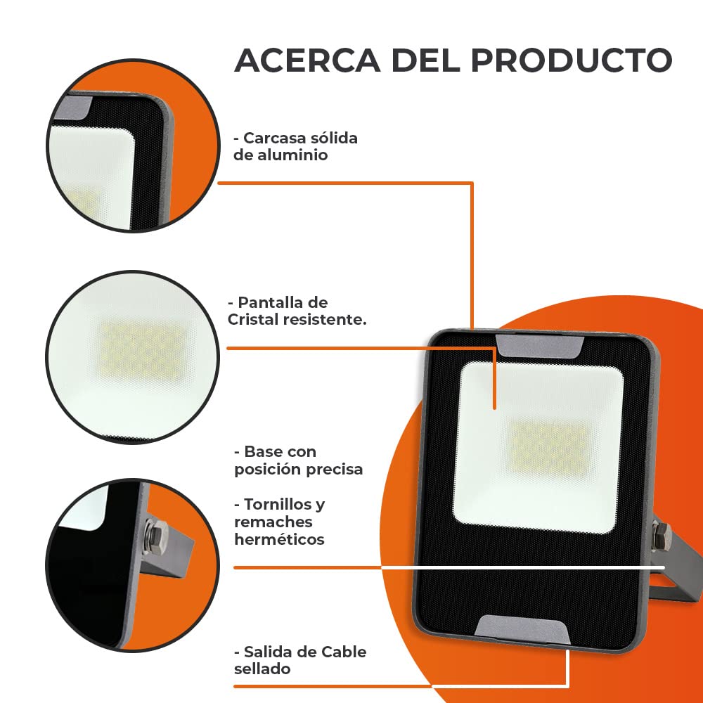 Tecnolite - Lámpara de Piso Reflector LED de Exterior para Jardín o Patio, Luz de Día 20W IP65 a Prueba de Polvo y Agua, Estructura Resistente a la Interperie Flood light, 1600 Lúmenes