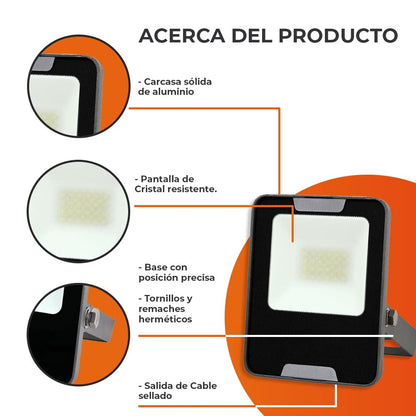 Tecnolite - Lámpara de Piso Reflector LED de Exterior para Jardín o Patio, Luz de Día 20W IP65 a Prueba de Polvo y Agua, Estructura Resistente a la Interperie Flood light, 1600 Lúmenes