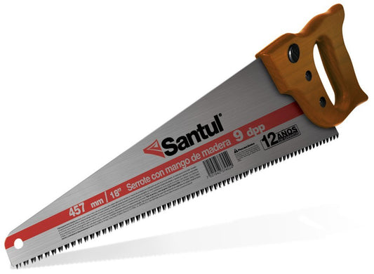 SANTUL, Serrucho para Madera, Hoja de Acero al Carbono, Diseño Ergonómico, Dientes Templados con Triple Filo, Corta Madera Delgada o Gruesa, Modelo 7452