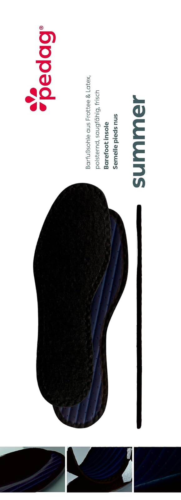 Pedag Pedag Summer Washable Pure Cotton Terry Barefoot Insole, Black, Us 5l/ Eu 35, (pack Of 3), 5.7 Ounce