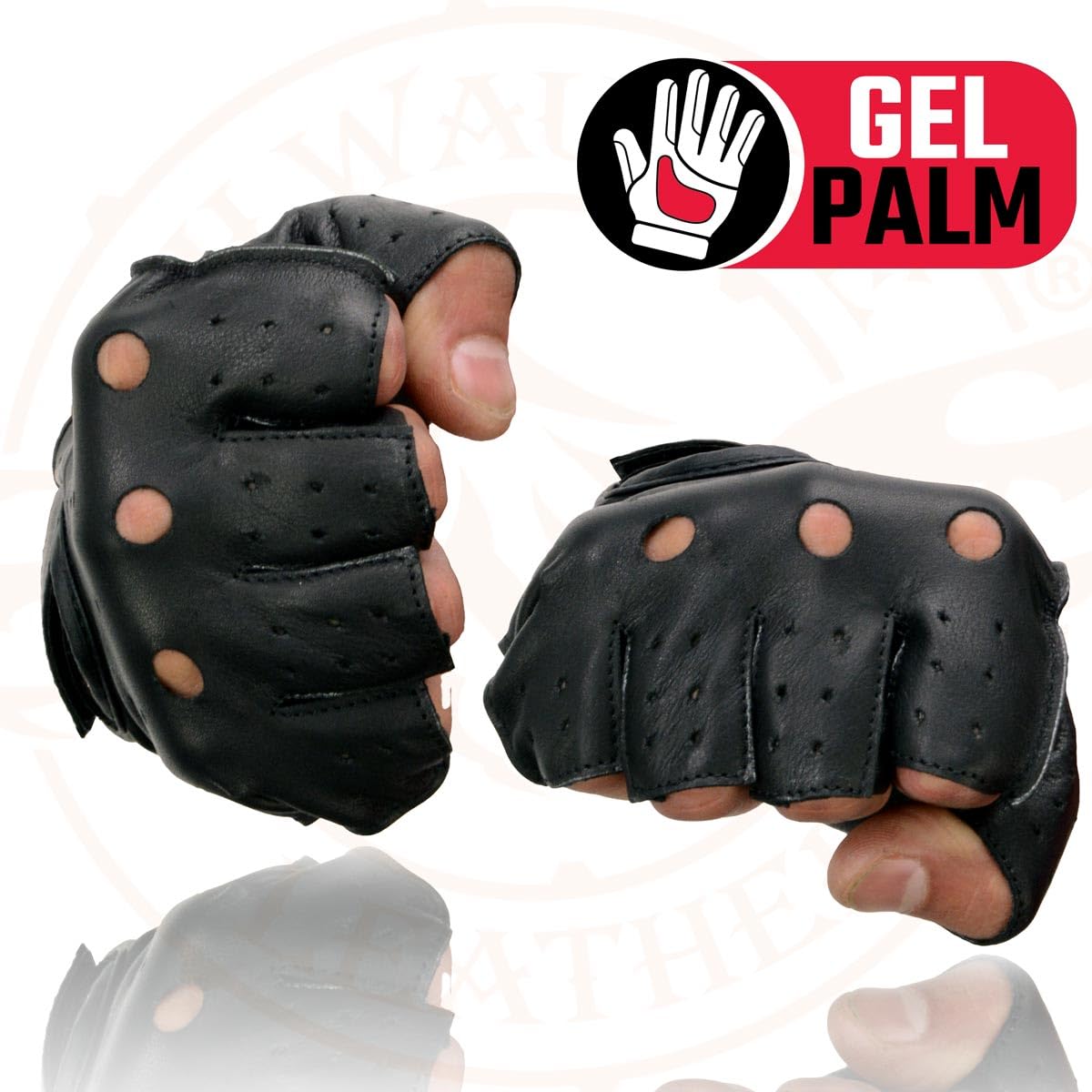 Shaf International - Guantes sin dedos para hombre, cuero y elastano, Negro, X-large