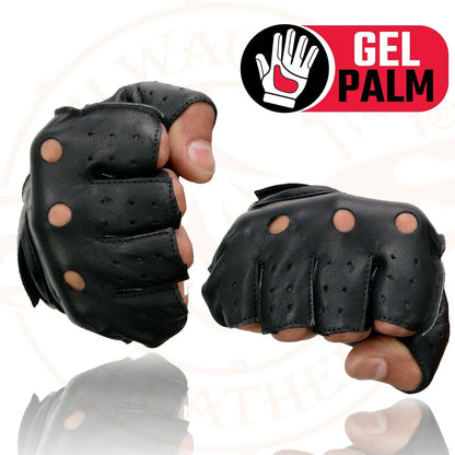 Shaf International - Guantes sin dedos para hombre, cuero y elastano, Negro, X-large