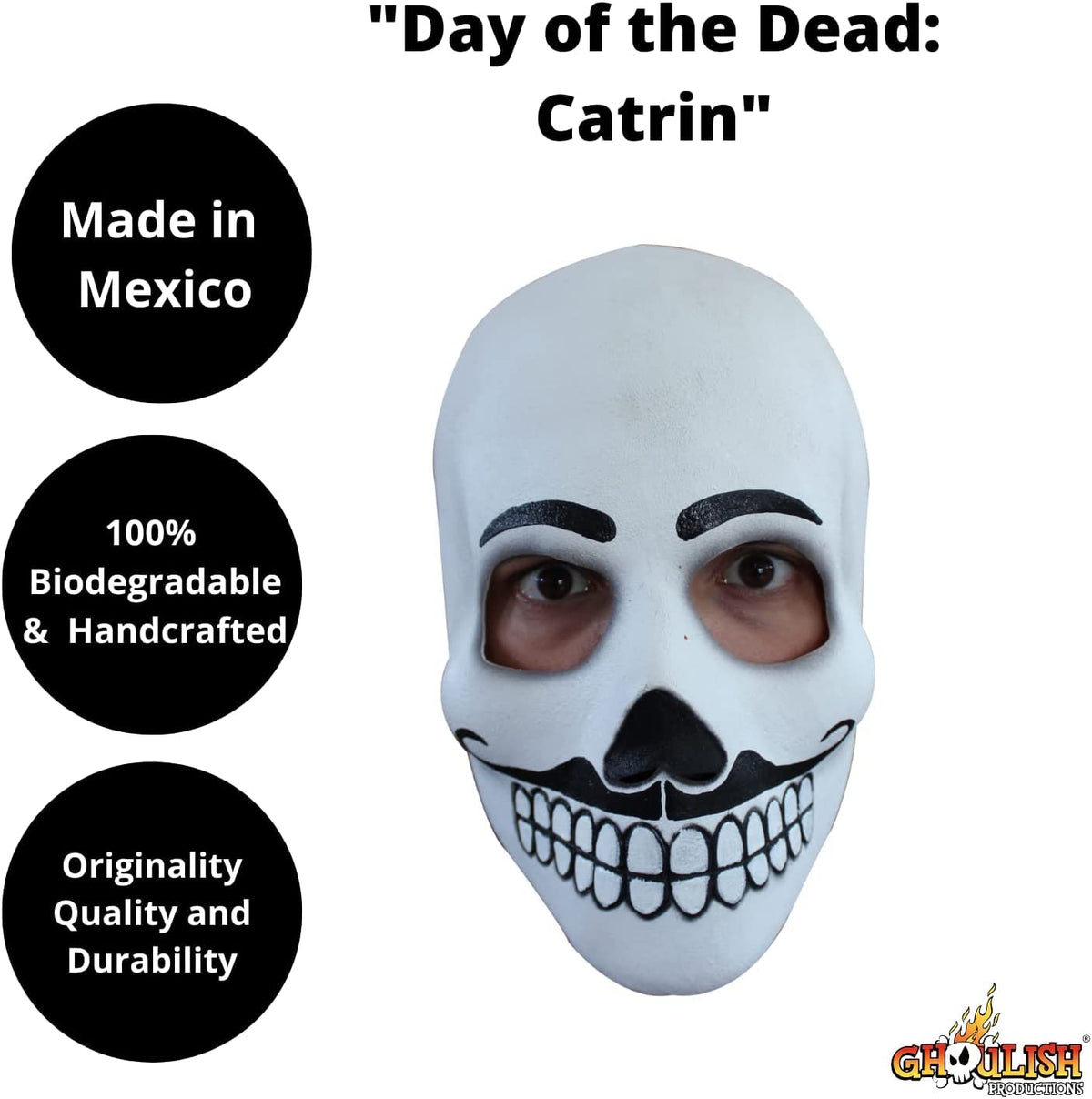 Day of the Dead: Catrin, Máscara Divertida de Calavera Mexicana, Antifaz Máscaras de Calacas Ideal para Halloween y Día de Muertos