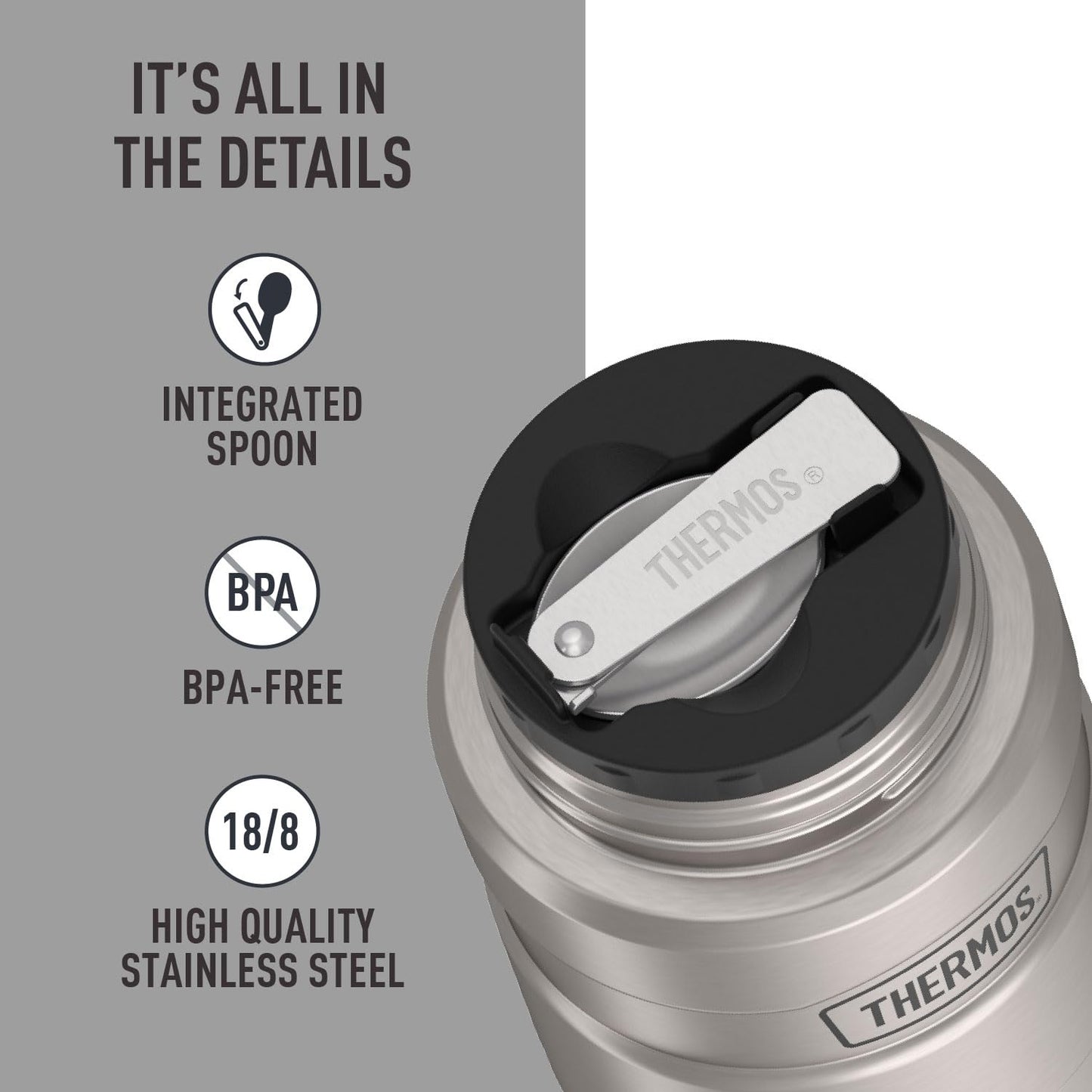 Thermos - Tarro de comida de acero inoxidable King de 16 onzas, Acero inoxidable, 16 oz, 1