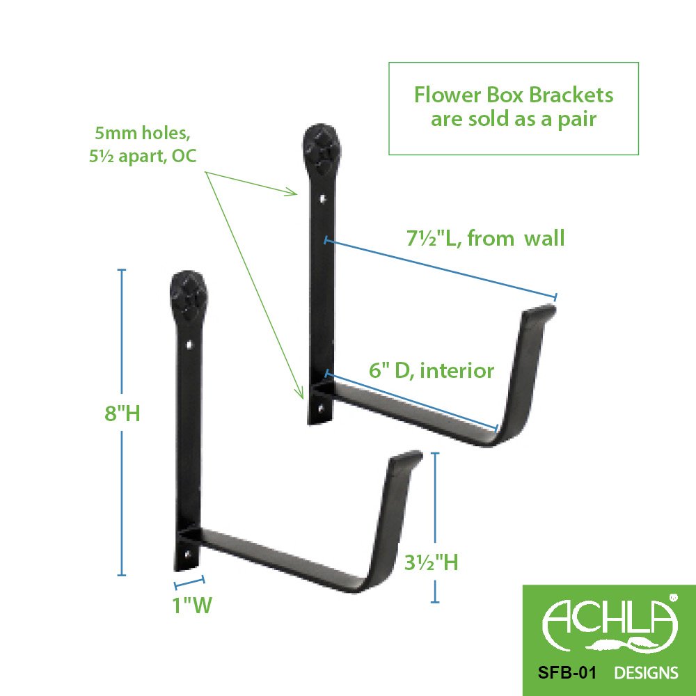 ACHLA DESIGNS SFB-01 - Soporte para Maceta de Pared (6 Pulgadas, 6 Pulgadas, Color Negro