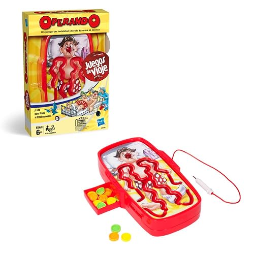 Hasbro Gaming Operando - Juego de Mesa de Viaje Familiar con luz y Sonido para 2 a 4 Jugadores a Partir de los 6 años