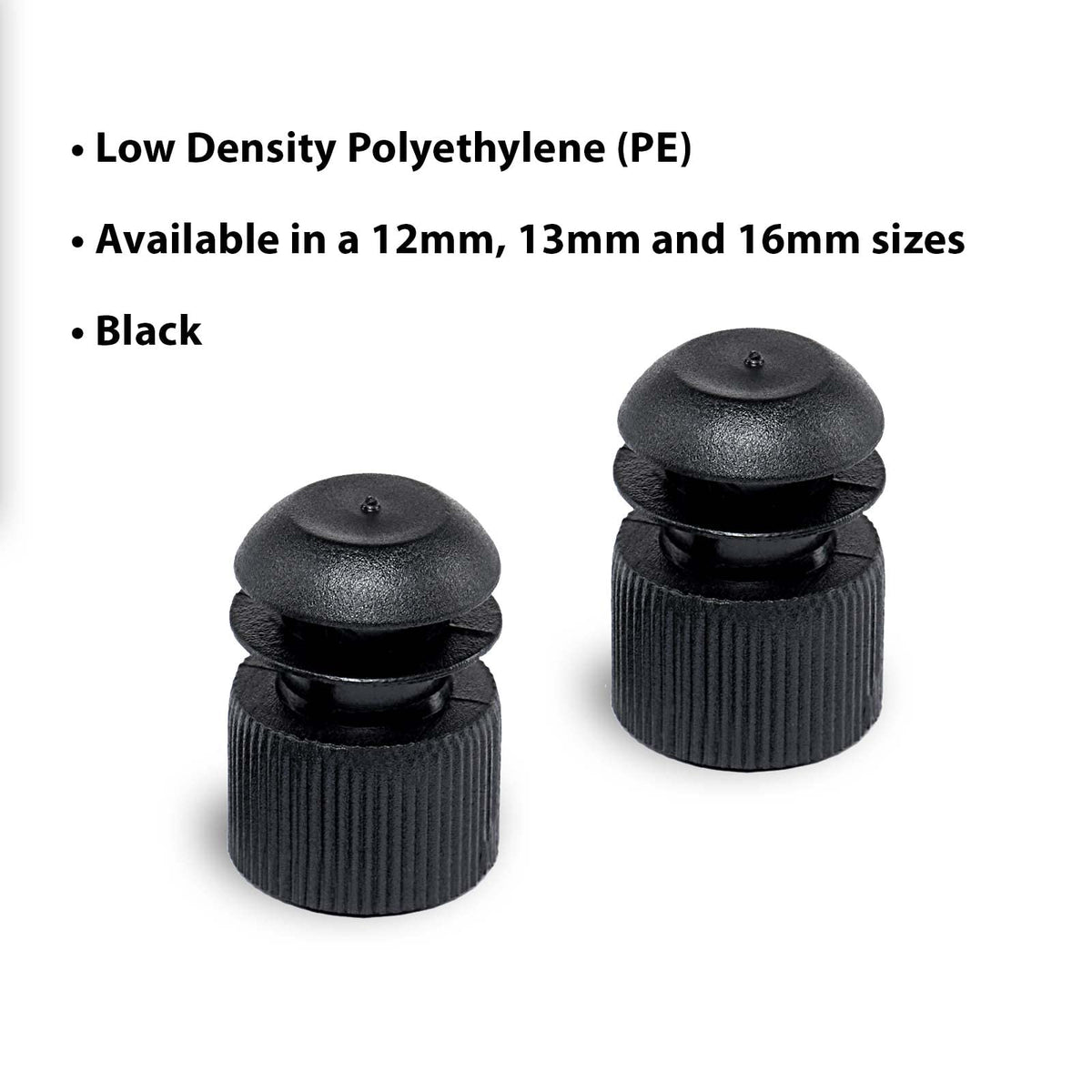 Globe Scientific 116152K Polyethylene Flange Plug Cap for Test Tubes, 16mm Size, Black (Pack of 1000)