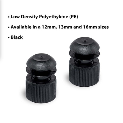 Globe Scientific 116152K Polyethylene Flange Plug Cap for Test Tubes, 16mm Size, Black (Pack of 1000)