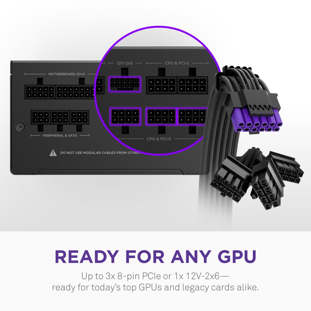 NZXT C850 Gold Core - Fuente de alimentación ATX 3.1 de 850 W - 80 Plus Gold - Cybenetics Platinum - Totalmente Modular - PCIe 5.1 600W 12V-2x6 - Ventilador Zero RPM - Condensadores de 105°C - Negro